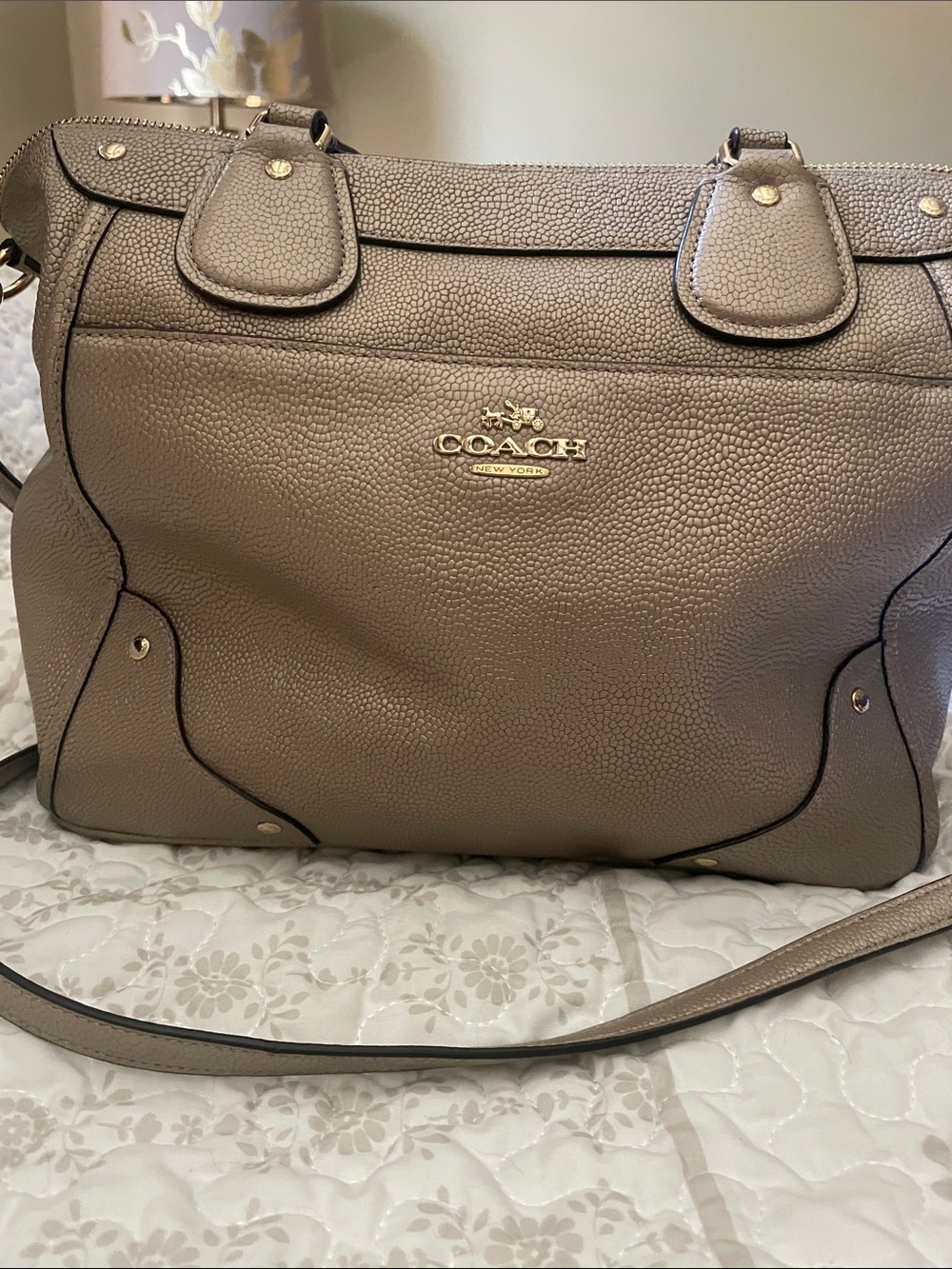 Coach Taupe Pebbled Leather Shoulder Bag with Gold Hardware